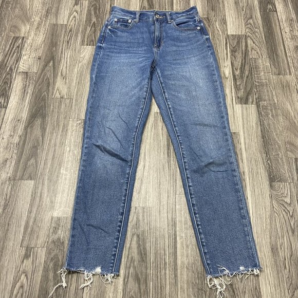 AMERICAN EAGLE Mom Skinny Leg Mid Rise Med Wash Blue Denim Jeans Women's Size 00 - Picture 2 of 12